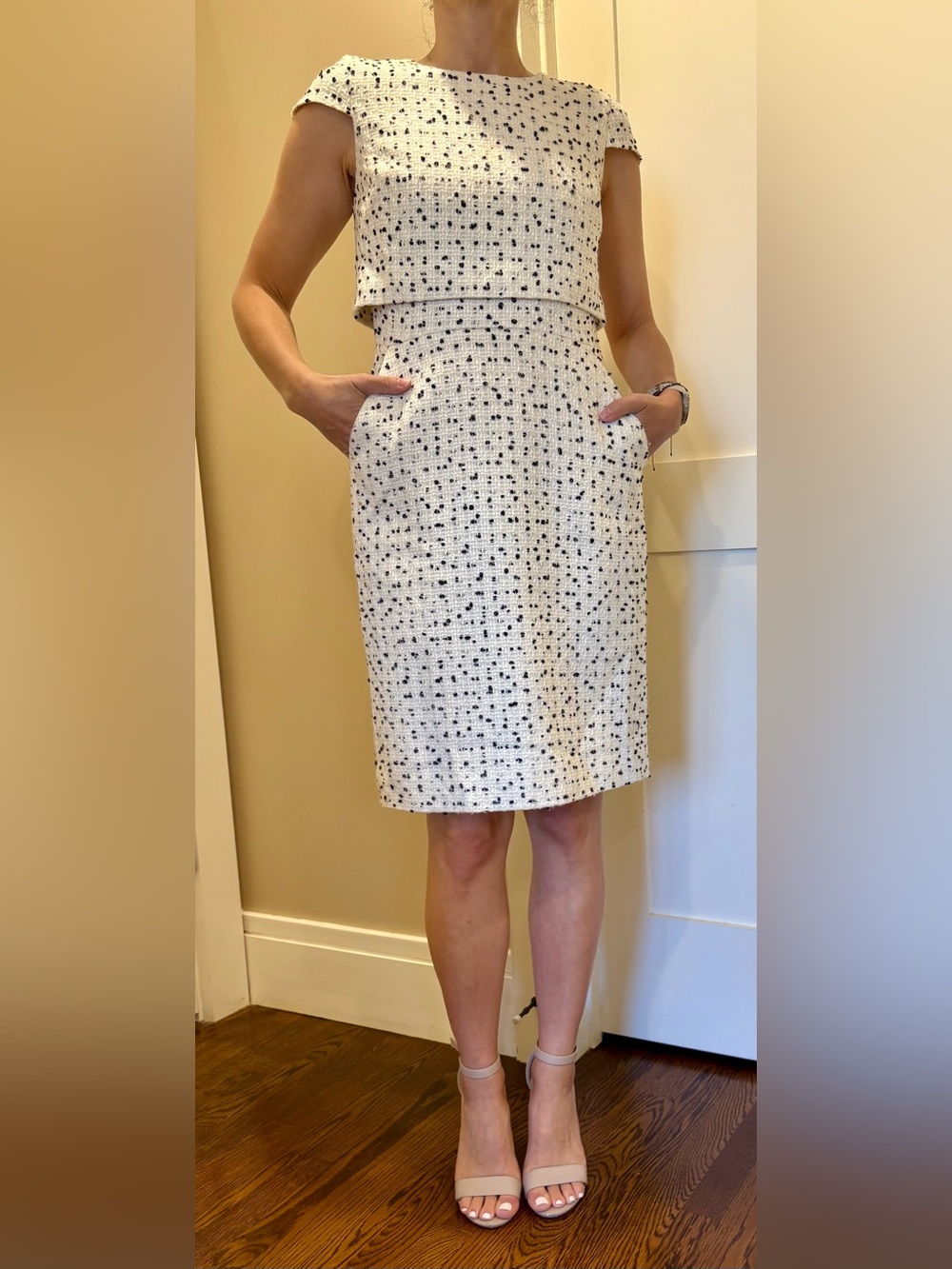 White Tweed Pencil Skirt with Black Speckle - Classic Women's Skirt